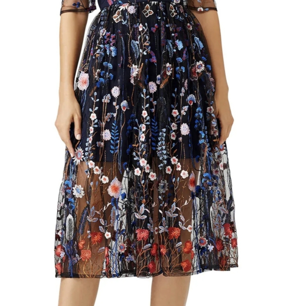 Anthropologie Floral Embroidered Dress - Black and Multicolor